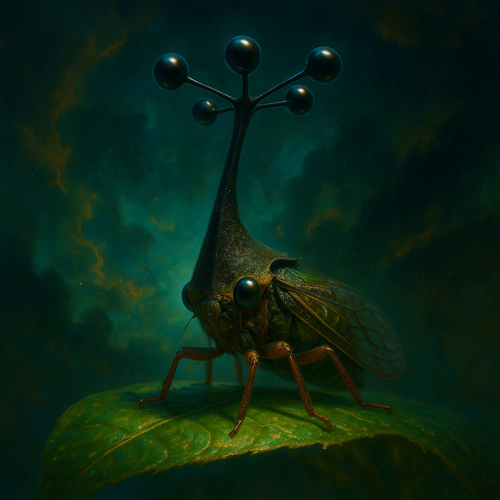 Cover image for Bocydium tintinnabuliferum: the alien insect with four spheres on its head